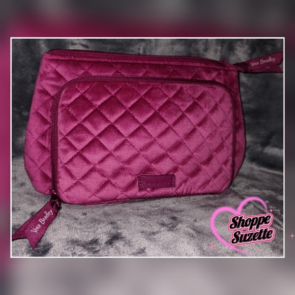 Vera Bradley Quilted Velvet Cosmetic Compact Travel Bag Majestic Magenta - Picture 1 of 6